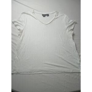 Nicole Miller 100% Linen Short sleeve T-shirt V Neck Women Size XL White Gold